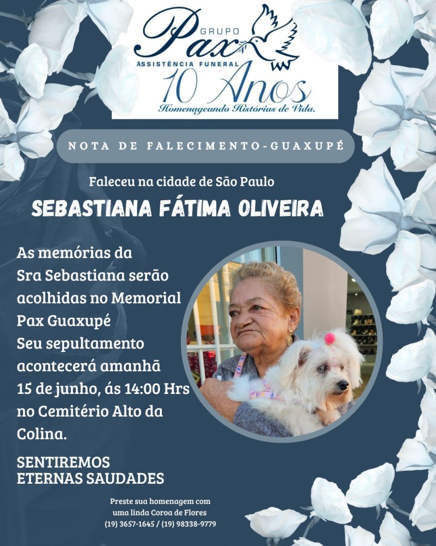 Nota de Falecimento: Sebastiana Fátima Oliveira, aos 67 anos