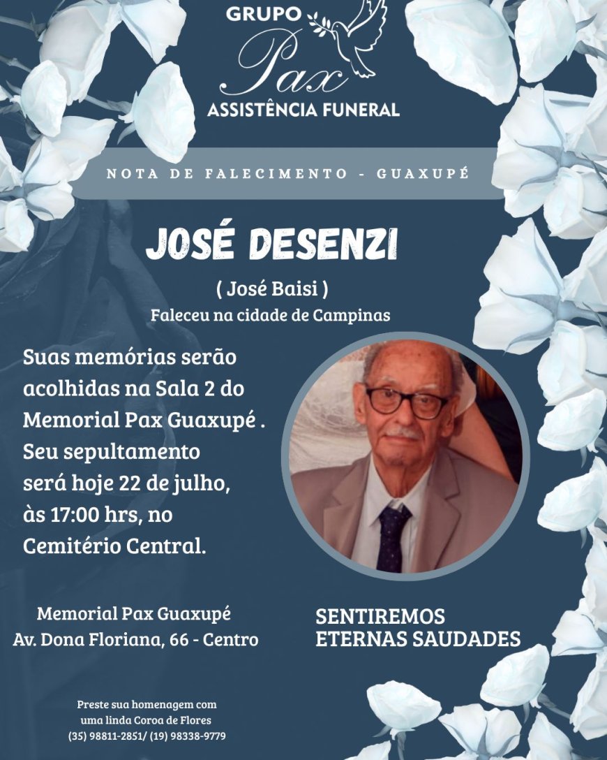 Nota de Falecimento: José Desenzi (José Baisi), aos 94 anos