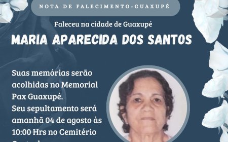 Nota de Falecimento: Maria Aparecida dos Santos, aos 56 anos