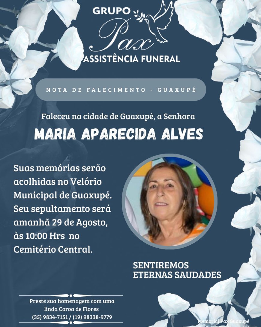 Nota de Falecimento: Maria Aparecida Alves, aos 59 anos