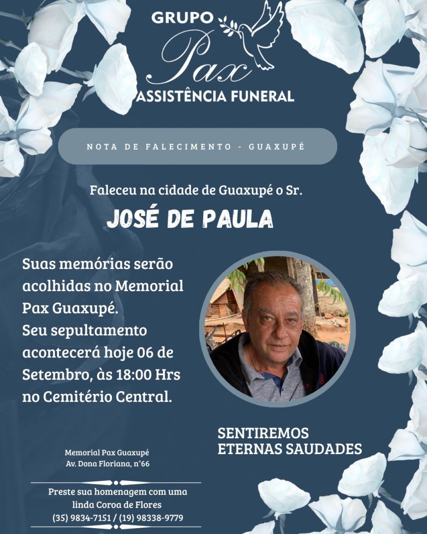 Nota de Falecimento: José de Paula