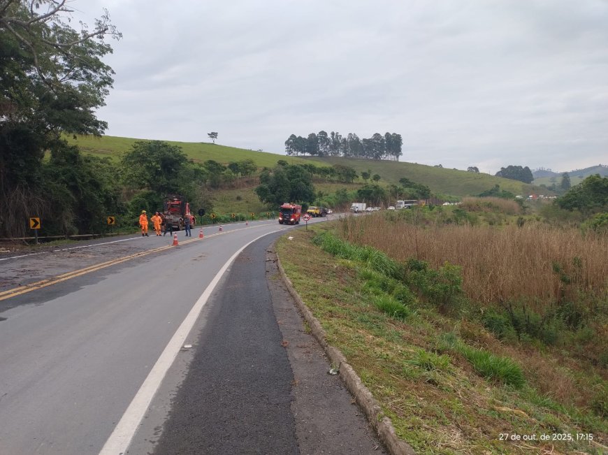 Colisão de carreta gera obstrução do trânsito em trecho da BR-491