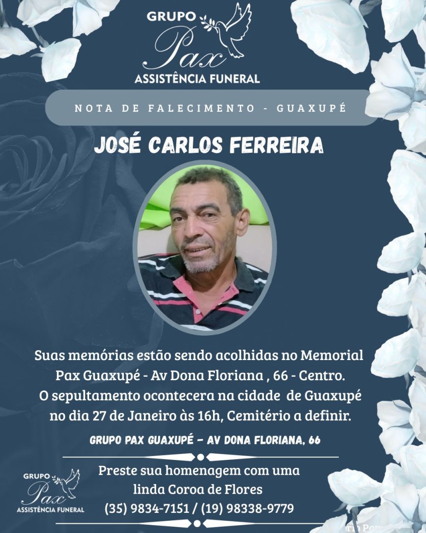 Nota de Falecimento: José Carlos Ferreira, aos 61 anos