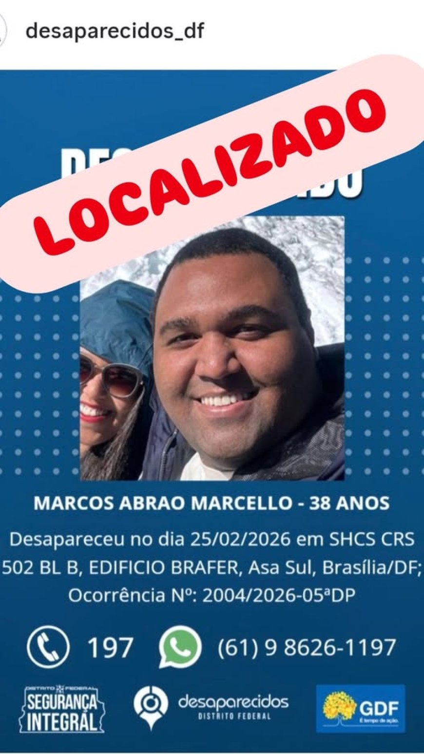 Guaxupeano desaparecido é localizado em Brasília