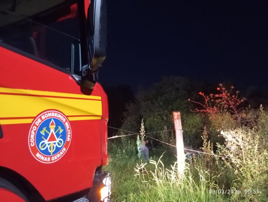 Equino atolado em terreno é resgatado pelos Bombeiros no interior de Minas