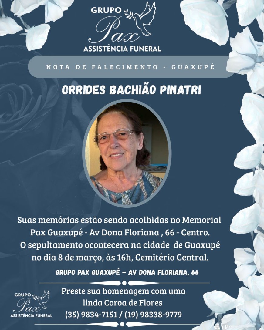 Nota de Falecimento: Orrides Bachião Pinatti, aos 85 anos