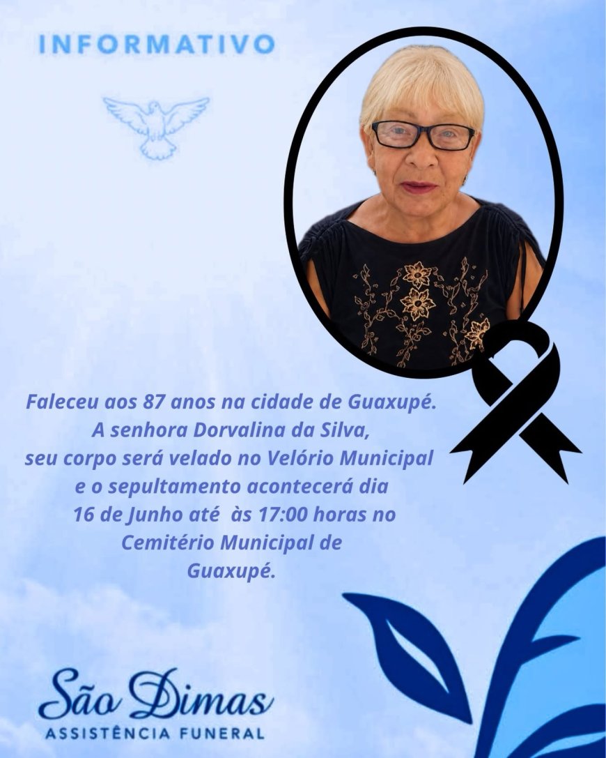 Nota de Falecimento em Guaxupé: Dorvalina da Silva, aos 87 anos
