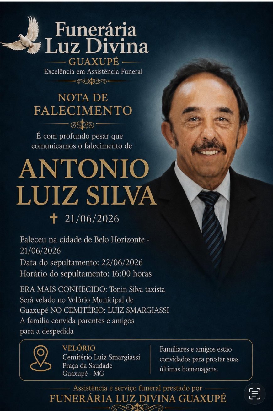 Nota de Falecimento em Guaxupé: Antonio Luiz Silva, aos 73 anos
