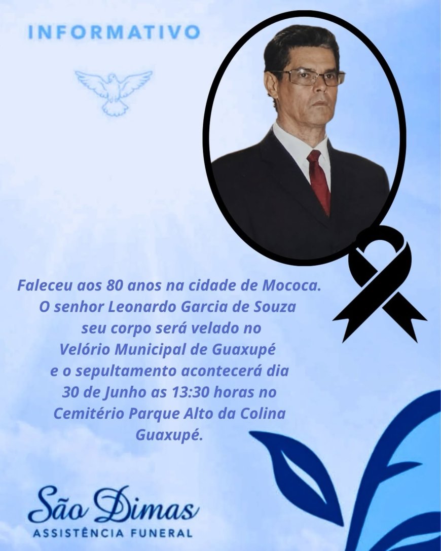 Nota de Falecimento em Guaxupé: Leonardo Garcia de Souza, aos 80 anos