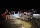 Colisão frontal entre duas caminhonetes mobiliza bombeiros e deixa cinco pessoas feridas na MGC-179