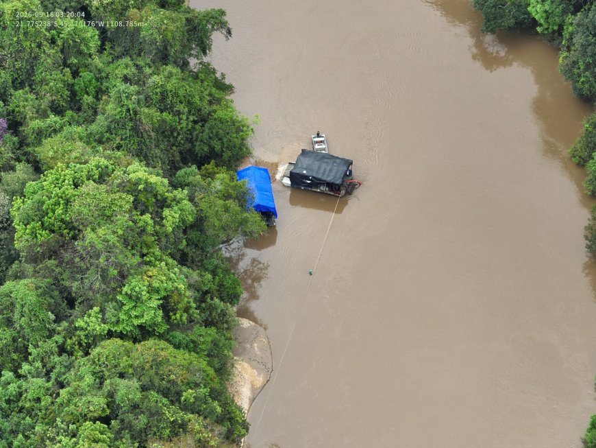 Caça ao ouro ilegal: Megaoperação com drones e cerco aquático desmonta garimpo e prende sete pessoas no Rio Verde