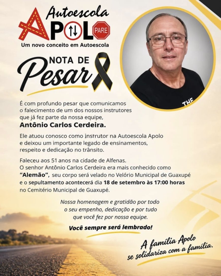 Nota de Falecimento em Guaxupé: Antônio Carlos Cerdeira, aos 51 anos
