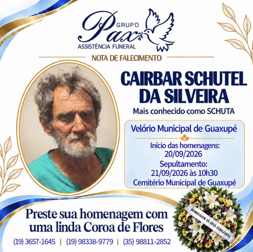 Nota de Falecimento em Guaxupé: Cairbar Schutel da Silveira, aos 66 anos