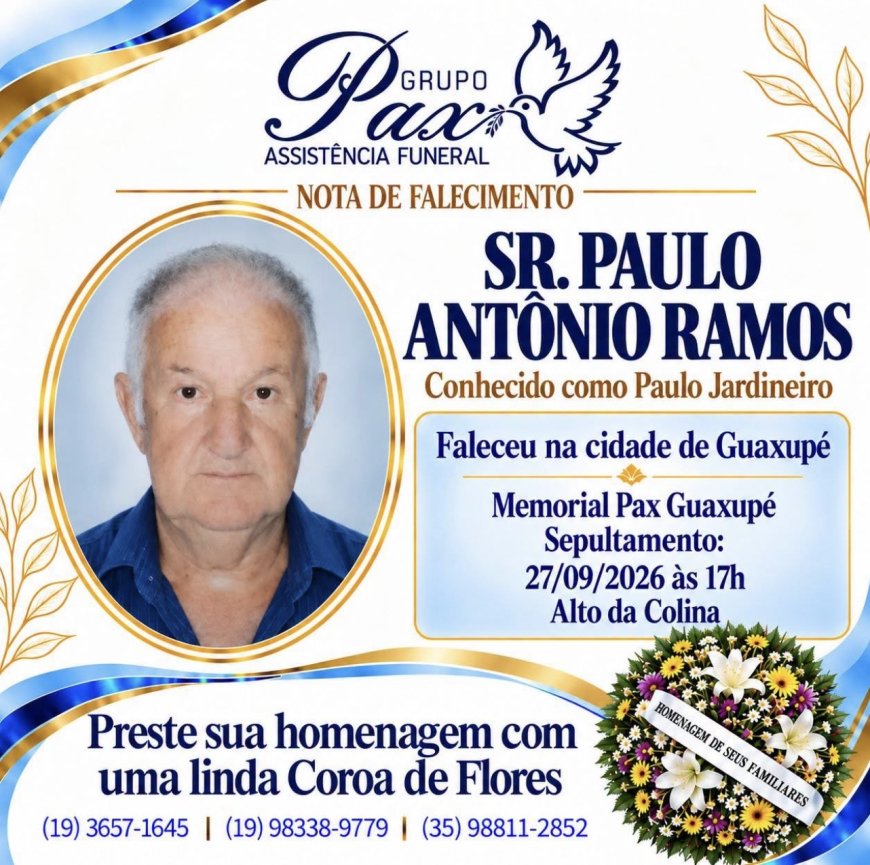 Nota de Falecimento em Guaxupé: Paulo Antônio Ramos, aos 71 anos