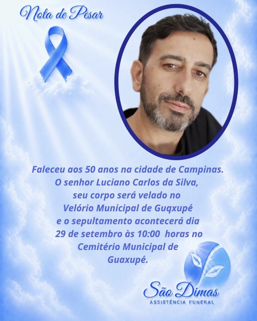 Nota de Falecimento em Guaxupé: Luciano Carlos da Silva, aos 50 anos