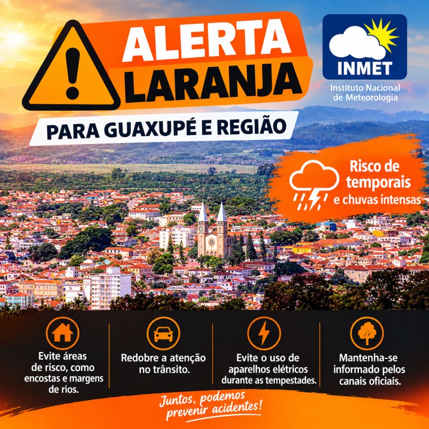 Alerta Amarelo virou Laranja: Guaxupé e região estão sob risco de tempestades com granizo nesta quinta-feira