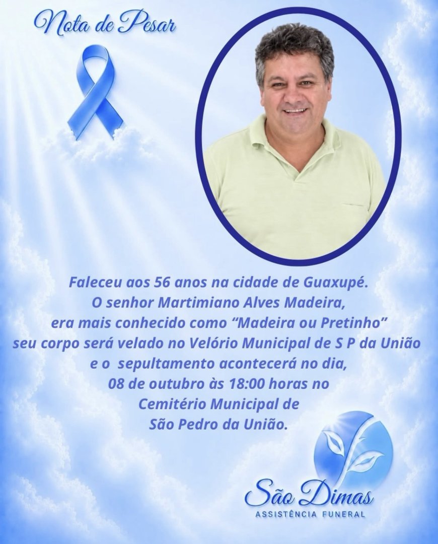 Nota de Falecimento: Martimiano Alves Madeira, aos 56 anos, o "Madeira"
